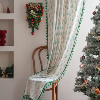 Κουρτίνα παραθύρου από βαμβανο-λινό με εκτύπωση, ημιδιαπερατότητα 40–70%, αμερικανικό στυλ, για τραπεζαρία και εμπορικούς χώρους