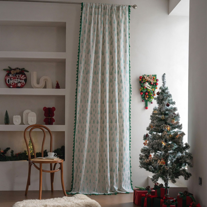 Κουρτίνα παραθύρου από βαμβανο-λινό με εκτύπωση, ημιδιαπερατότητα 40–70%, αμερικανικό στυλ, για τραπεζαρία και εμπορικούς χώρους