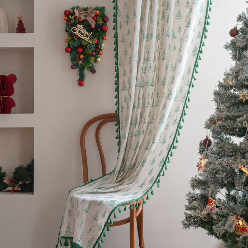 Κουρτίνα παραθύρου από βαμβανο-λινό με εκτύπωση, ημιδιαπερατότητα 40–70%, αμερικανικό στυλ, για τραπεζαρία και εμπορικούς χώρους