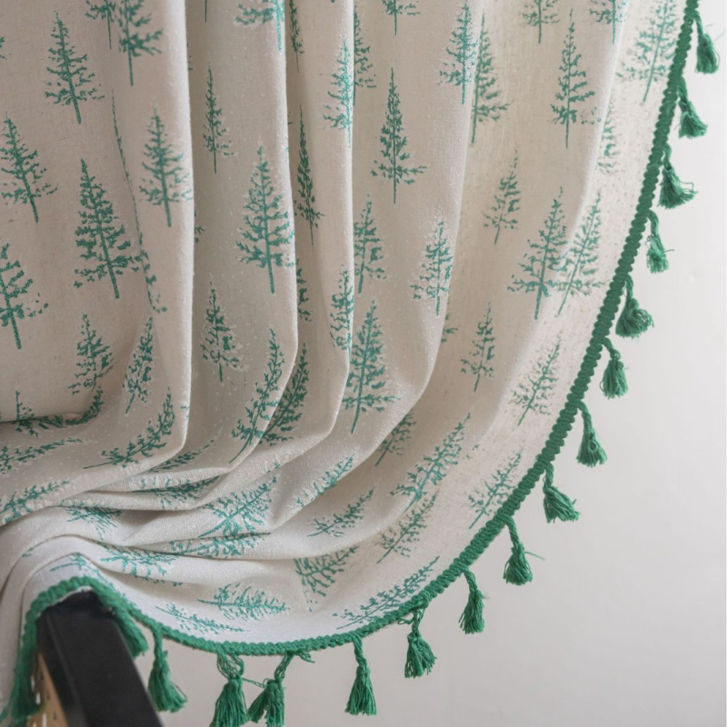 Κουρτίνα παραθύρου από βαμβανο-λινό με εκτύπωση, ημιδιαπερατότητα 40–70%, αμερικανικό στυλ, για τραπεζαρία και εμπορικούς χώρους