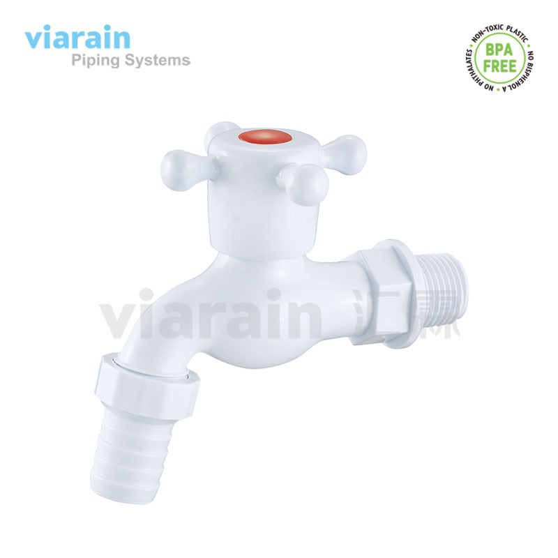 X8021 műanyag falra szerelt vízcsap, bemeneti/kimeneti átmérő 15–30 mm, -5 °C-tól 75 °C-ig terjedő működési hőmérséklet