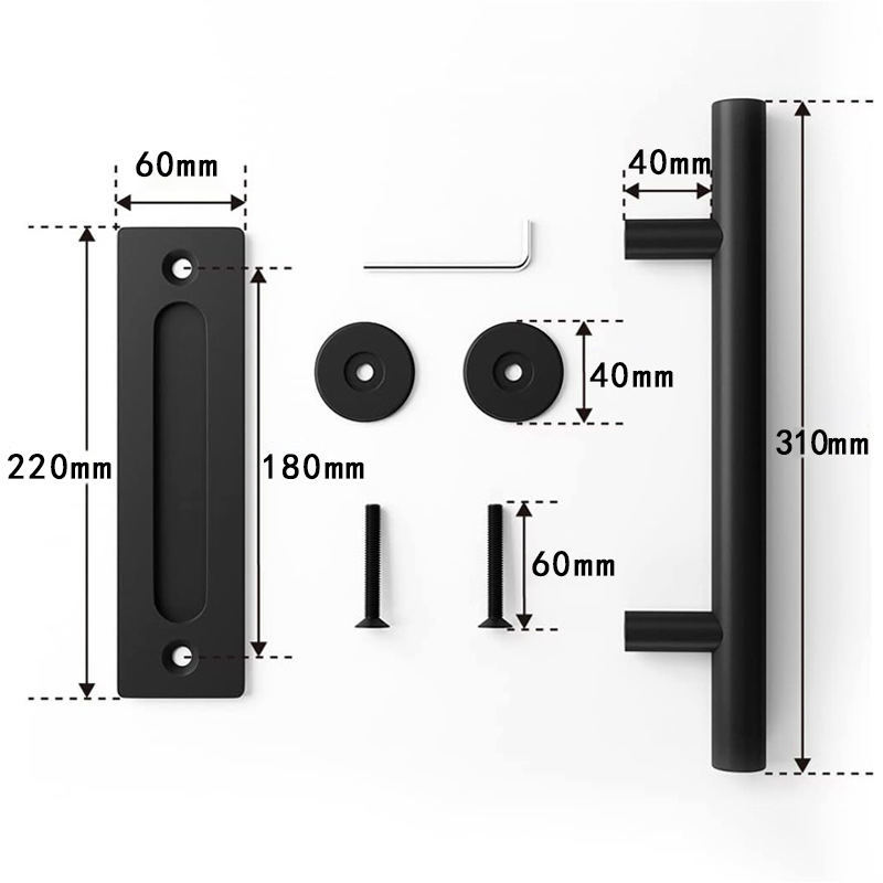Okružna ručka za unutarnja klizna vrata (barn door), dvostrano skriveni vučni mehanizam, model SJ-L001, SJIAN/Senjian, materijal: ugljična čelika/aluminij, površinska obrada: sprej plastika