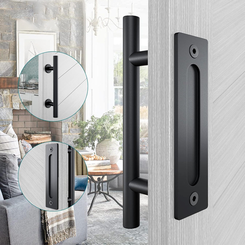 Okružna ručka za unutarnja klizna vrata (barn door), dvostrano skriveni vučni mehanizam, model SJ-L001, SJIAN/Senjian, materijal: ugljična čelika/aluminij, površinska obrada: sprej plastika