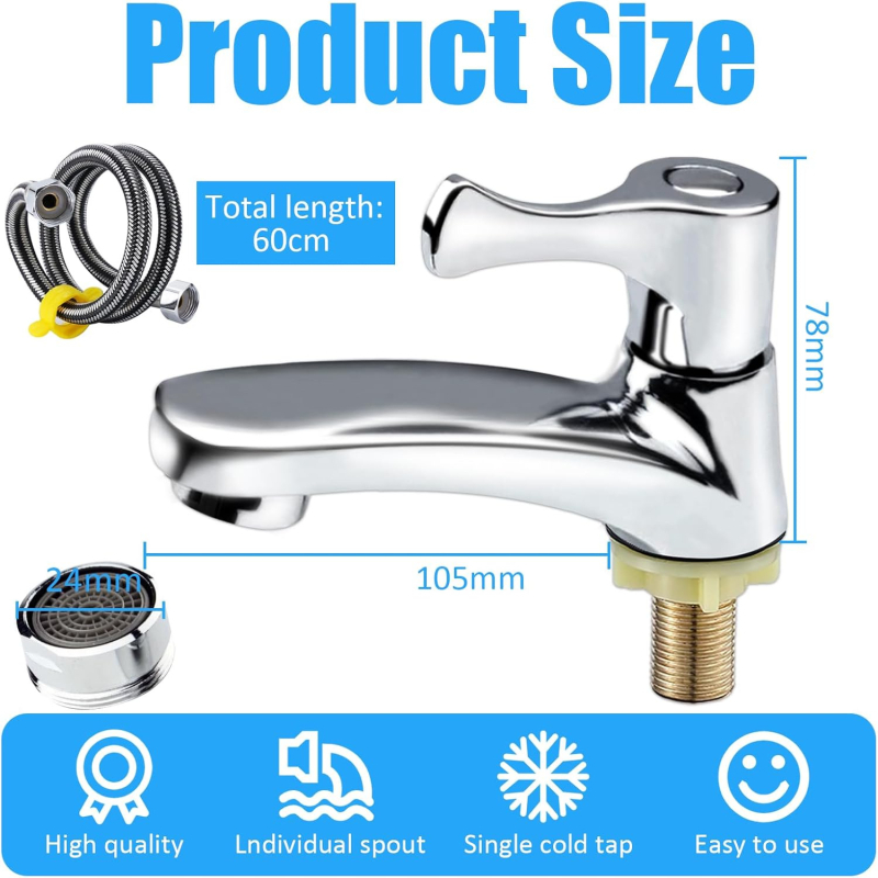 Stolna slavina za umivaonik, tijelo od cinka legure, ventil s bakrenim jezgrom, 15 mm ulaz/izlaz, otvaranje ključem