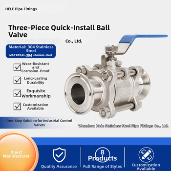 304 nehrđajući čelik trodjelni kuglasti ventil, stezalnog tipa, ručni, pravocrtni tok, puna prohodnost