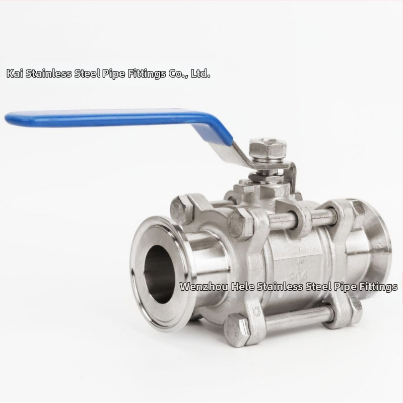 304 nehrđajući čelik trodjelni kuglasti ventil, stezalnog tipa, ručni, pravocrtni tok, puna prohodnost