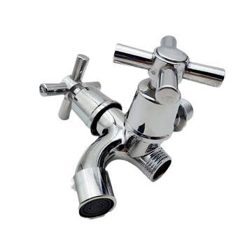 Robinet încastrat în perete pentru mașina de spălat, din aliaj de zinc, cu două ieșiri, model Y-304, 0–90°C, 1.0 MPa