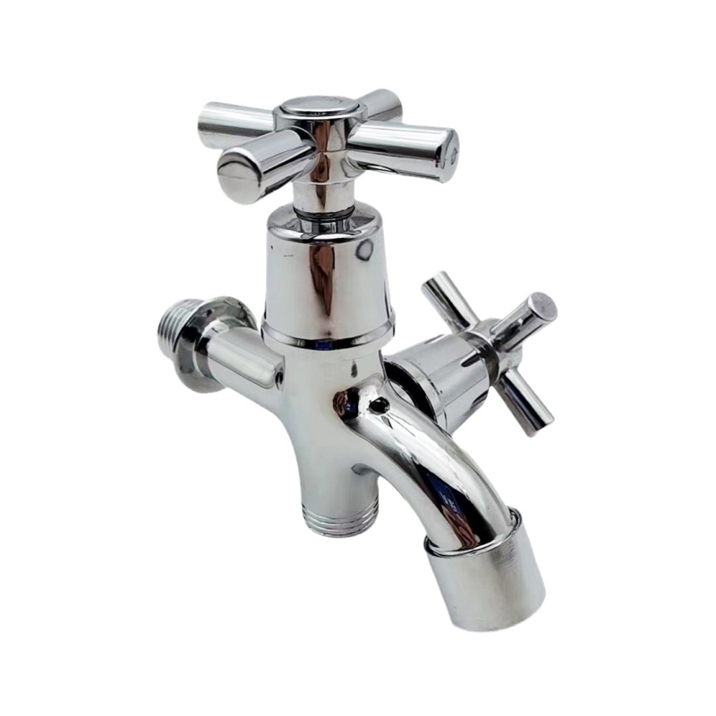 Robinet încastrat în perete pentru mașina de spălat, din aliaj de zinc, cu două ieșiri, model Y-304, 0–90°C, 1.0 MPa