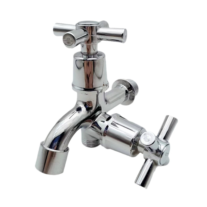 Robinet încastrat în perete pentru mașina de spălat, din aliaj de zinc, cu două ieșiri, model Y-304, 0–90°C, 1.0 MPa