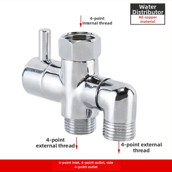 Meďný vodný rozdeľovač s rýchlym otvorením, uhlový tvar, vstup 1, výstupy 2, závitové rozhranie, elektroplakovaná úprava; materiál meď; prevádzková teplota 90°C; závit 4 body; model Water Separator 6; Mingyu