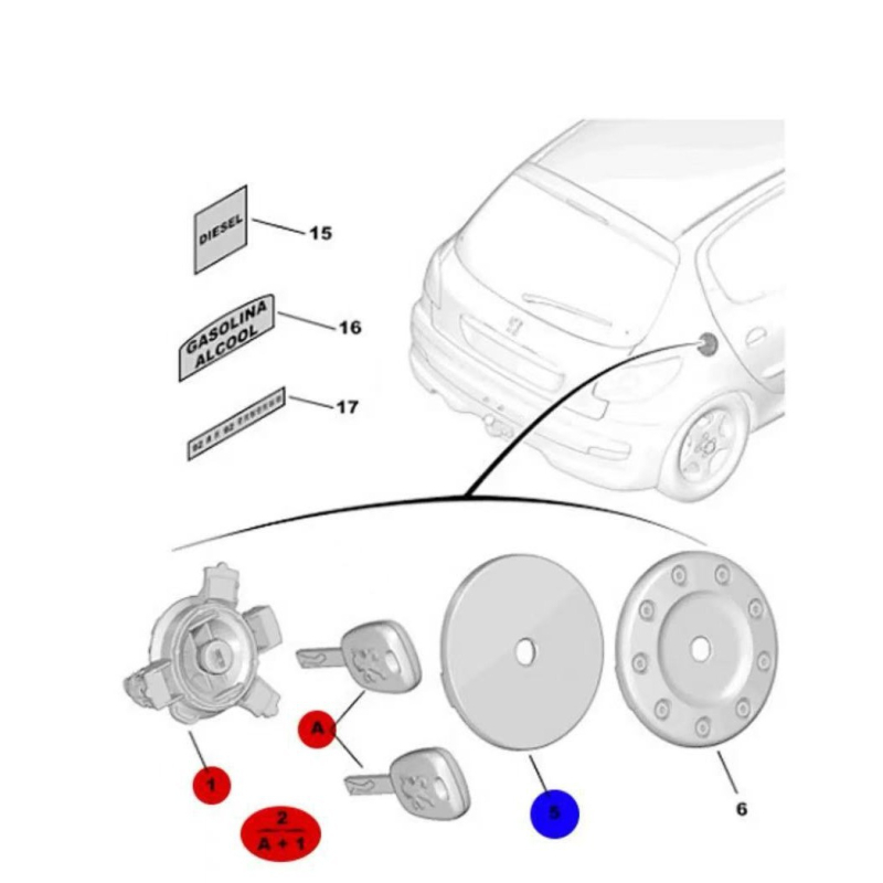 Poklopac spremnika goriva sa ključem za Peugeot 206/207 i Citroën C2, 1508K2 1508P6, ABS plastika