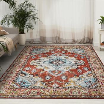 Kilim u turskom stilu za spavaću sobu i dnevni boravak, kvadratnog oblika, potpuno pokrivanje, otporan na mrlje i periv, perzijski stil, uzorak pruga i biljaka