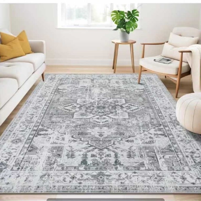 Kilim u turskom stilu za spavaću sobu i dnevni boravak, kvadratnog oblika, potpuno pokrivanje, otporan na mrlje i periv, perzijski stil, uzorak pruga i biljaka