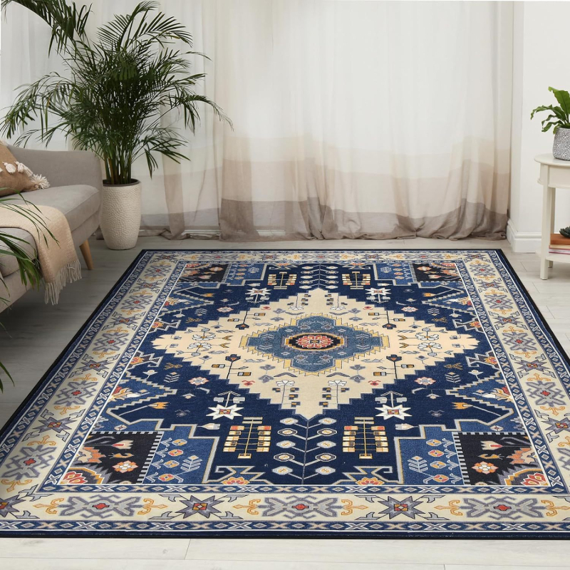 Kilim u turskom stilu za spavaću sobu i dnevni boravak, kvadratnog oblika, potpuno pokrivanje, otporan na mrlje i periv, perzijski stil, uzorak pruga i biljaka