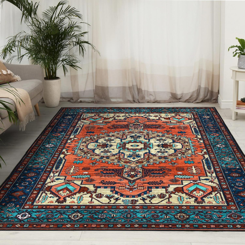 Kilim u turskom stilu za spavaću sobu i dnevni boravak, kvadratnog oblika, potpuno pokrivanje, otporan na mrlje i periv, perzijski stil, uzorak pruga i biljaka