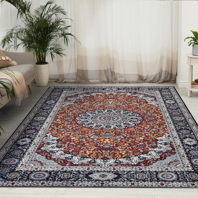 Kilim u turskom stilu za spavaću sobu i dnevni boravak, kvadratnog oblika, potpuno pokrivanje, otporan na mrlje i periv, perzijski stil, uzorak pruga i biljaka