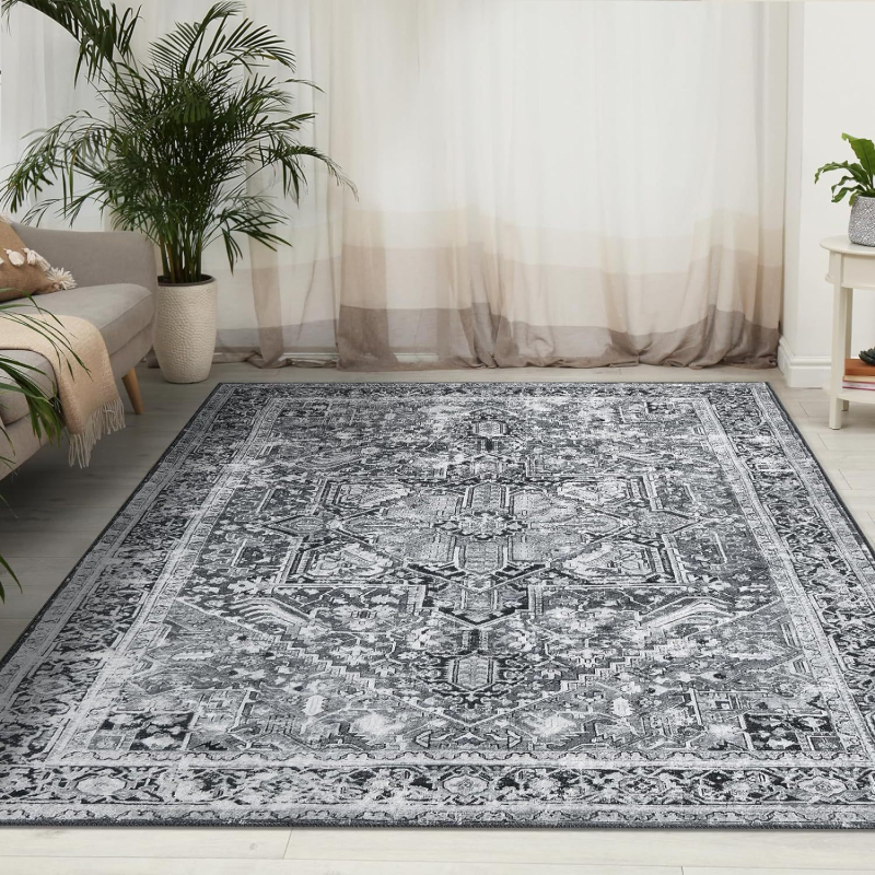 Kilim u turskom stilu za spavaću sobu i dnevni boravak, kvadratnog oblika, potpuno pokrivanje, otporan na mrlje i periv, perzijski stil, uzorak pruga i biljaka