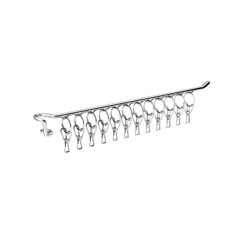 Стойка за сушене на дрехи от неръждаема стомана, мобилна, с една пръчка и множество щипки за чорапи и бельо