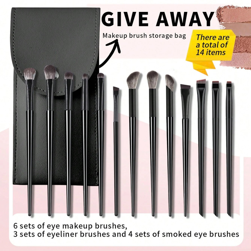 Σετ 12 πινελάκια μακιγιάζ ματιών με θήκη, τρίχες από νάιλον, προέλευση Shenzhen