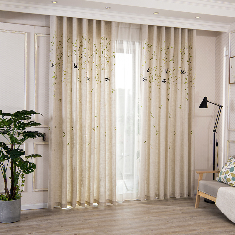 Új kínai stílusú poliészter keverék függöny tájkép mintával, dekoratív és félárnyékoló funkcióval, sarok- vagy síkablakhoz, telepítés tartalmazva