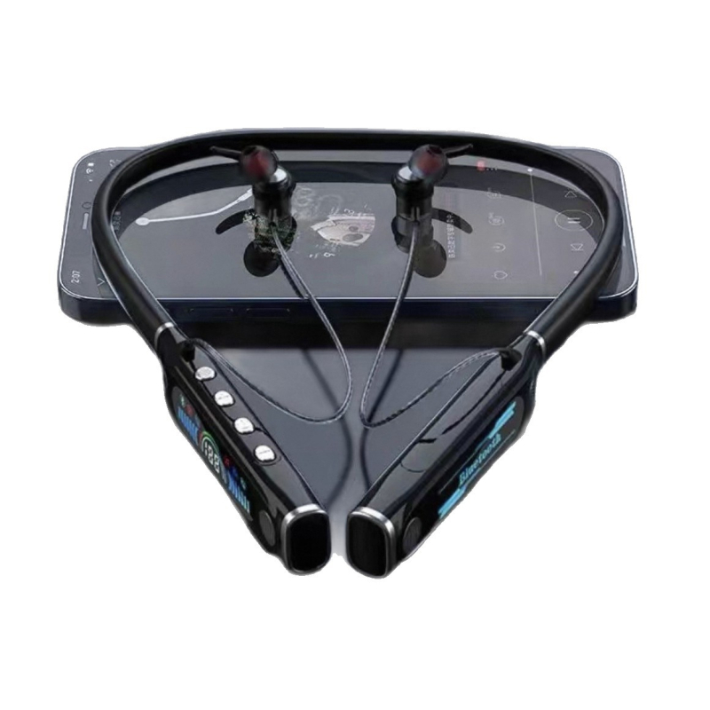 Ασύρματα ακουστικά Bluetooth με neckband — Bluetooth 5.4, εμβέλεια 10 μ, αυτονομία πάνω από 8 ώρες, στερεο ήχος, ψηφιακή οθόνη