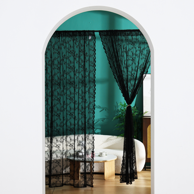 Francuska čipkasta prozirna zavjesa, poliester, warp-tkani čipka, zaštita od sunca i sjenila, uzorak biljaka i cvijeća, za dnevni boravak