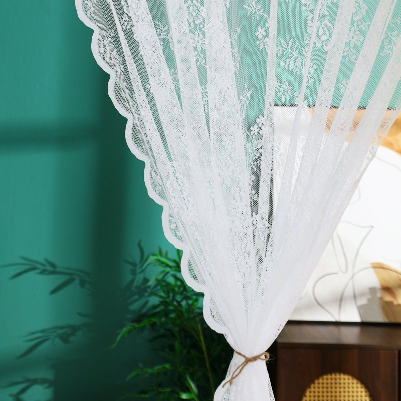 Francuska čipkasta prozirna zavjesa, poliester, warp-tkani čipka, zaštita od sunca i sjenila, uzorak biljaka i cvijeća, za dnevni boravak