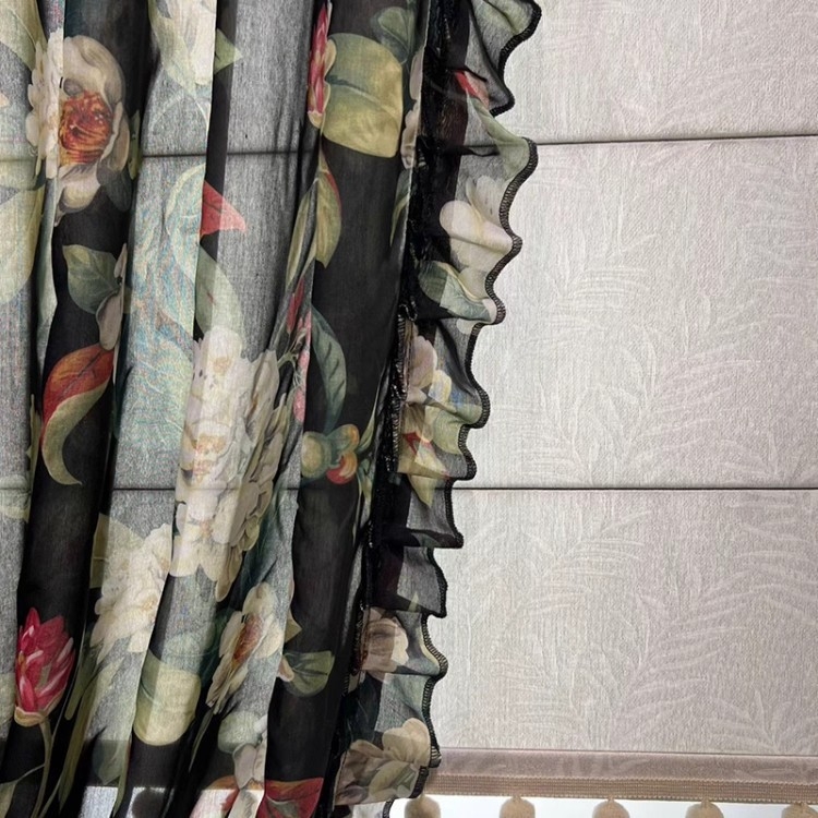 Otisnuta prozirna zavjesa od poliester-bavom mješavine, uzorak: ispis, djelomična sjenila 40–70%, za dnevnu sobu i vanjski prostor, pogodna za kutne prozore, prozore od poda do stropa, ravni prozori