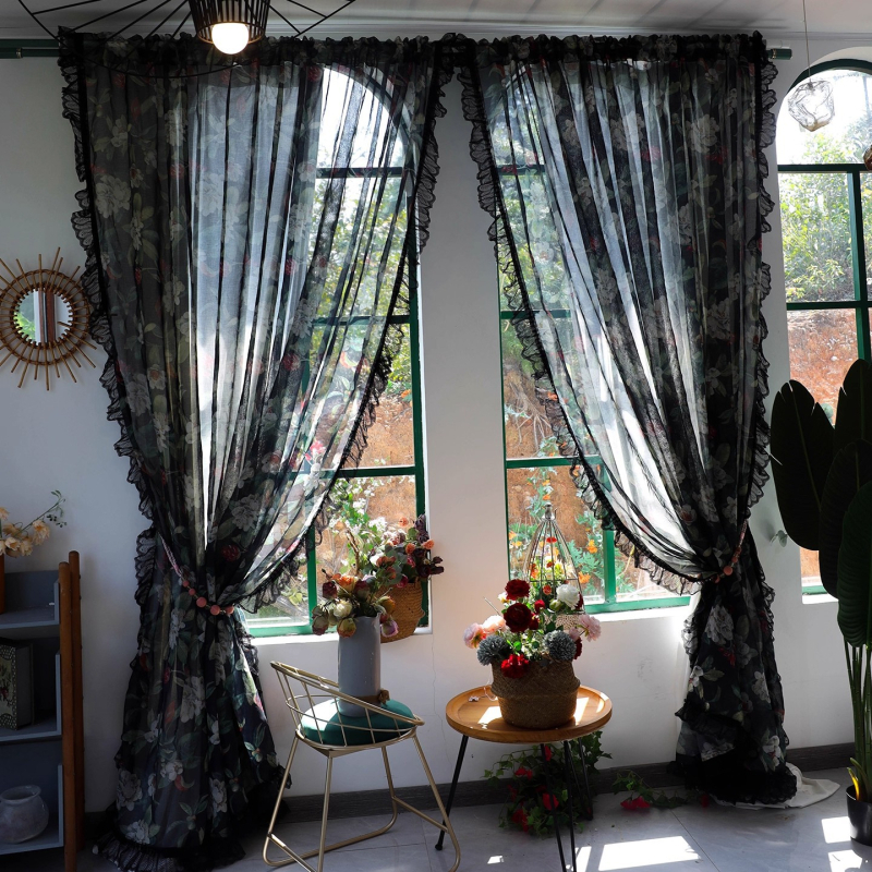 Otisnuta prozirna zavjesa od poliester-bavom mješavine, uzorak: ispis, djelomična sjenila 40–70%, za dnevnu sobu i vanjski prostor, pogodna za kutne prozore, prozore od poda do stropa, ravni prozori