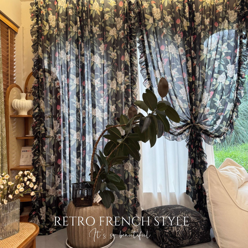 Otisnuta prozirna zavjesa od poliester-bavom mješavine, uzorak: ispis, djelomična sjenila 40–70%, za dnevnu sobu i vanjski prostor, pogodna za kutne prozore, prozore od poda do stropa, ravni prozori