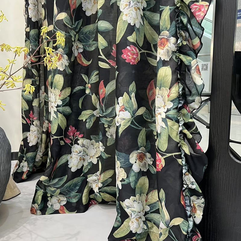 Otisnuta prozirna zavjesa od poliester-bavom mješavine, uzorak: ispis, djelomična sjenila 40–70%, za dnevnu sobu i vanjski prostor, pogodna za kutne prozore, prozore od poda do stropa, ravni prozori