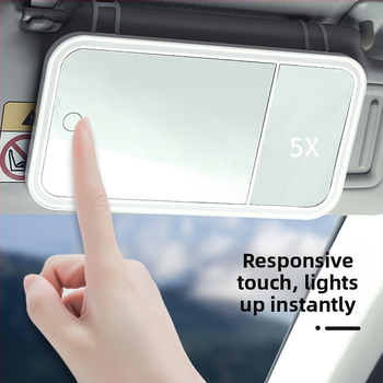 Automobilové LED zrkadlo na líčenie, 5x zväčšenie, dotykové ovládanie, HD osvetlenie, rám ABS, sklenená šošovka