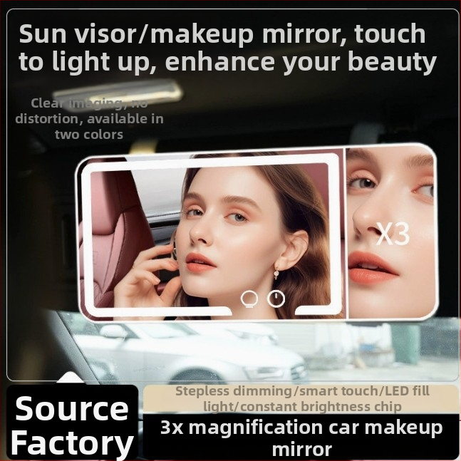 Automobilové LED zrkadlo na líčenie, 5x zväčšenie, dotykové ovládanie, HD osvetlenie, rám ABS, sklenená šošovka
