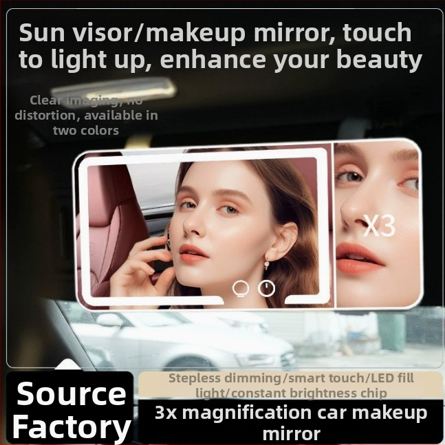 Automobilové LED zrkadlo na líčenie, 5x zväčšenie, dotykové ovládanie, HD osvetlenie, rám ABS, sklenená šošovka