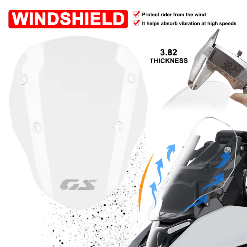 Motociklističko zaštitno prednje staklo s deflektorom za BMW R1300GS 2024 – podignuto prednje staklo (ABS materijal; Model: Hbmw598; Kompatibilnost: BMW R1300GS 2024; Funkcije: HD, otporno na habanje, anti-scratch)