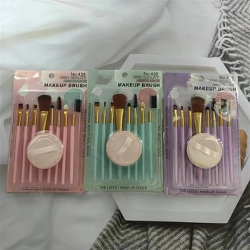 Σετ 8 πινέλων μακιγιάζ με συνθετικές τρίχες σε διαφανές blister κουτί; περιλαμβάνει πινέλα για σκιά ματιών, ρουζ και μάσκαρα; πλαστικές λαβές; φορητός σχεδιασμός