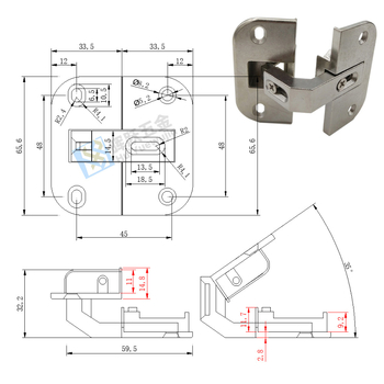 Odvojivi kutni zglob ormarića s dvostrukim vratima, legura cinka, elektrogalvanski završni premaz, model DYLA004