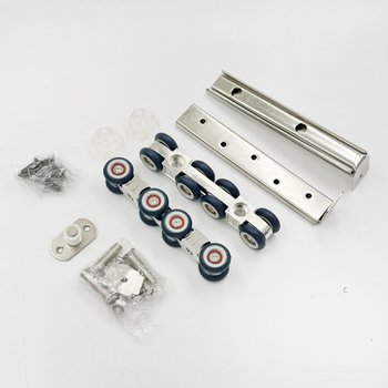 Hardver pentru uși glisante: roată suspendată silențioasă, șină ghidare din aliaj fier-zinc, încărcare 120 kg, pentru uși din lemn și bucătării, stil modern minimalist.