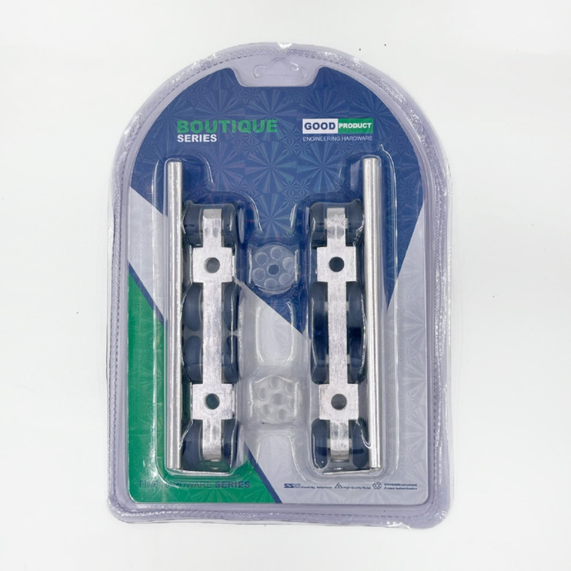 Hardver pentru uși glisante: roată suspendată silențioasă, șină ghidare din aliaj fier-zinc, încărcare 120 kg, pentru uși din lemn și bucătării, stil modern minimalist.