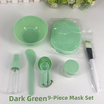 Σετ 9 τεμαχίων εργαλείων ομορφιάς προσώπου με μπολ για μάσκες, πινέλα, μετρητικό κουτάλι, σφουγγάρι καθαρισμού, φιάλη αφρού και ψεκαστήρα – Huangbao; καθαρό περιεχόμενο 50 g; συσκευασία 150 τεμάχια.