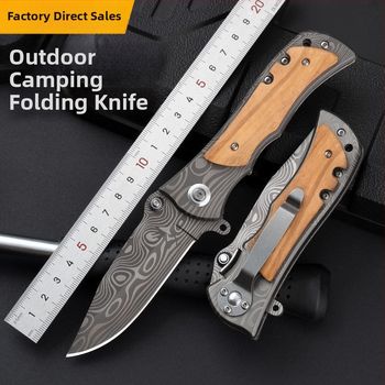 Skladací nôž s damaskovým vzorom, rýchle otvorenie, viacúčelový pre kempovanie a prežitie