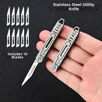 Nerezový skladací nôž s rýchlym otvorením – mini kancelárske nožík, ostrý skalpel, rezací nôž na papier, prívesok na kľúče, prenosný, X20; Značka csxh; Materiál: Nerezová oceľ; Dĺžka čepele: 2
