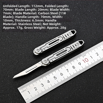 Nerezový skladací nôž s rýchlym otvorením – mini kancelárske nožík, ostrý skalpel, rezací nôž na papier, prívesok na kľúče, prenosný, X20; Značka csxh; Materiál: Nerezová oceľ; Dĺžka čepele: 2