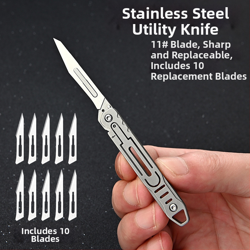 Nerezový skladací nôž s rýchlym otvorením – mini kancelárske nožík, ostrý skalpel, rezací nôž na papier, prívesok na kľúče, prenosný, X20; Značka csxh; Materiál: Nerezová oceľ; Dĺžka čepele: 2