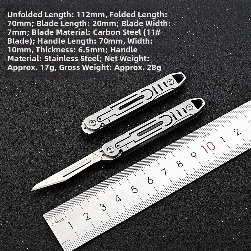 Nerezový skladací nôž s rýchlym otvorením – mini kancelárske nožík, ostrý skalpel, rezací nôž na papier, prívesok na kľúče, prenosný, X20; Značka csxh; Materiál: Nerezová oceľ; Dĺžka čepele: 2