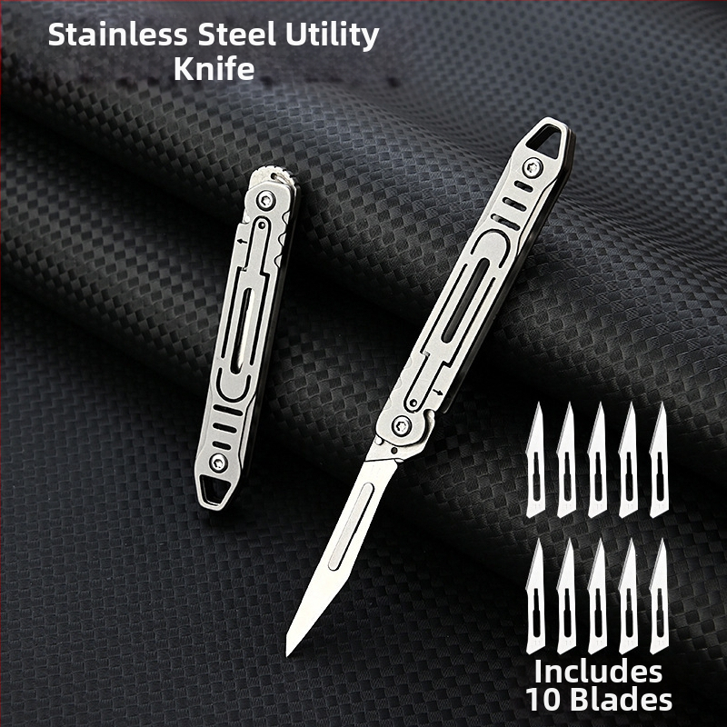 Nerezový skladací nôž s rýchlym otvorením – mini kancelárske nožík, ostrý skalpel, rezací nôž na papier, prívesok na kľúče, prenosný, X20; Značka csxh; Materiál: Nerezová oceľ; Dĺžka čepele: 2