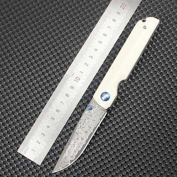 Πτυσσόμενο μαχαίρι από νταμασκικό χάλυβα με 67 στρώματα, γρήγορο άνοιγμα, φορητό για κάμπινγκ και προετοιμασία φρούτων.