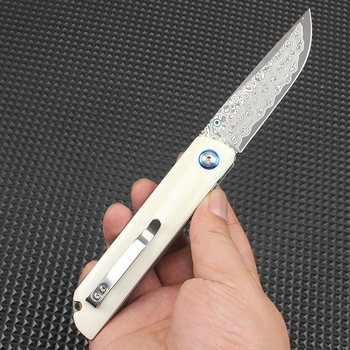 Πτυσσόμενο μαχαίρι από νταμασκικό χάλυβα με 67 στρώματα, γρήγορο άνοιγμα, φορητό για κάμπινγκ και προετοιμασία φρούτων.