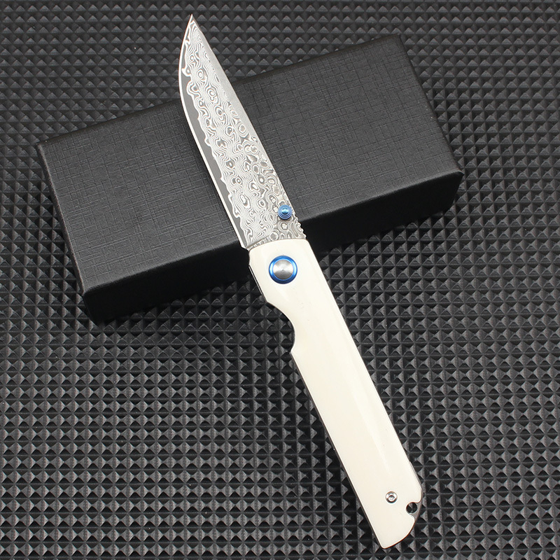 Πτυσσόμενο μαχαίρι από νταμασκικό χάλυβα με 67 στρώματα, γρήγορο άνοιγμα, φορητό για κάμπινγκ και προετοιμασία φρούτων.