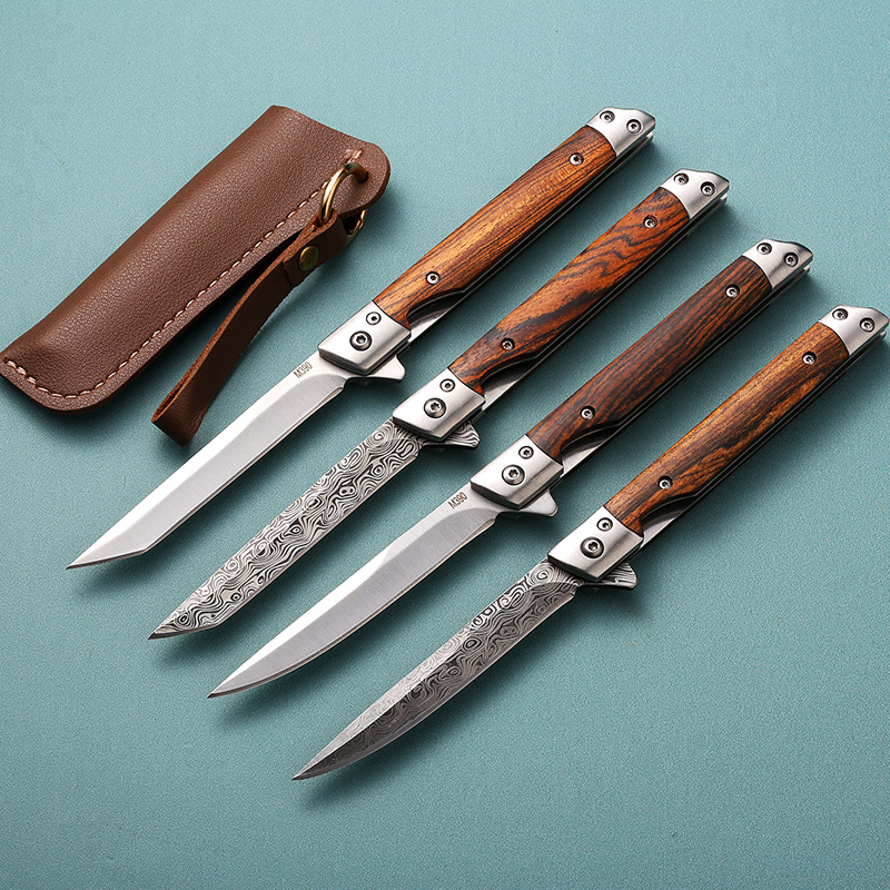 Autonomy sklopni nož s oštricom u damask uzorku, od nehrđajućeg čelika 5CR13, mehanizam brzog otvaranja, za vanjsku upotrebu